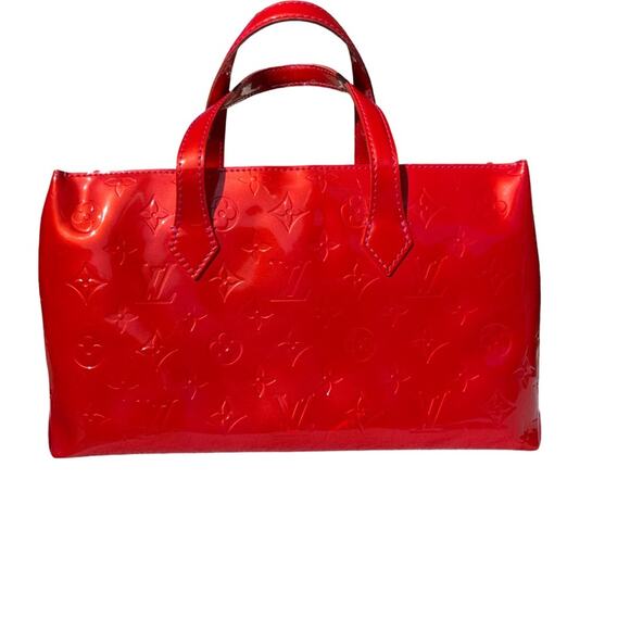 Louis Vuitton Wilshire PM Vernis Rose Pop Patent Tote Red Pink Monogram Bag Box - Picture 6 of 16